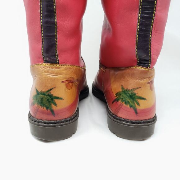 Vintage Leather Foldover Boots Pink Brown Tropical Beach  OOAK England Sz UK 6 - Picture 3 of 16
